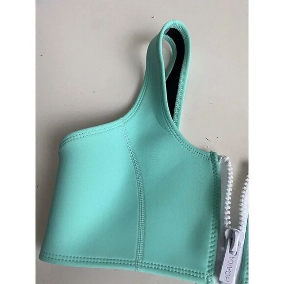Hoaka Swimwear Bikini Top Neoprene Seafoam Teal Zipper Women’s Sz S+ - Picture 4 of 8